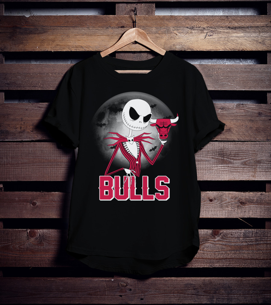 Jack Skellington Halloween Bulls Moon Chicago T-Shirt