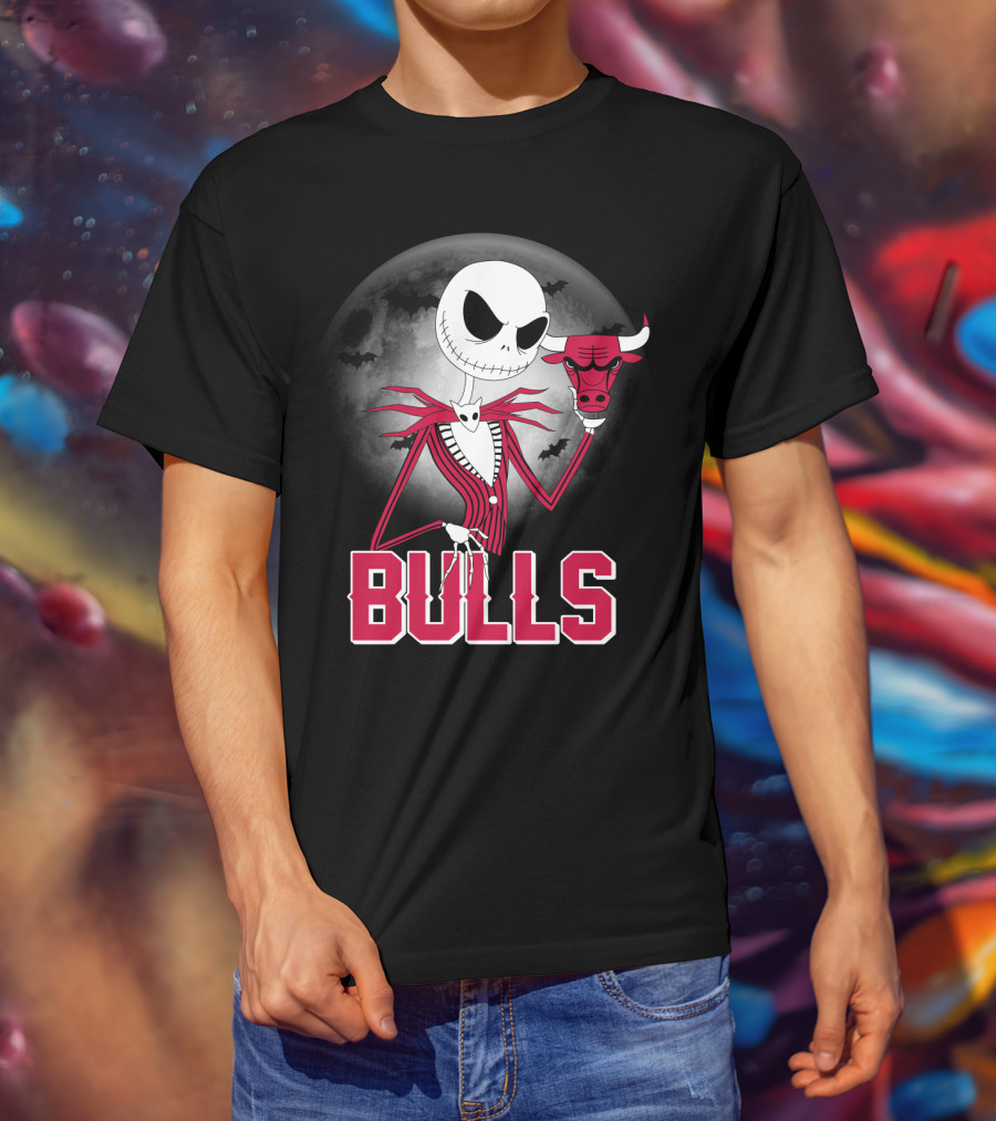 Jack Skellington Halloween Bulls Moon Chicago T-Shirt