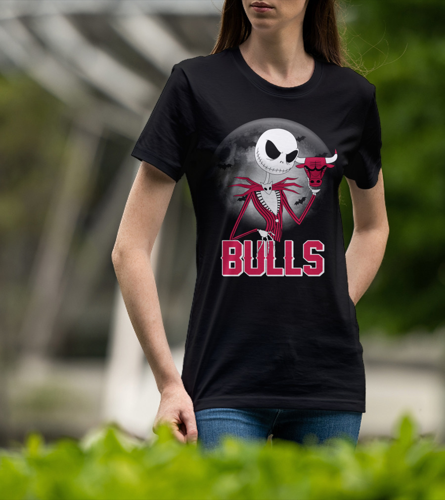 Jack Skellington Halloween Bulls Moon Chicago T-Shirt