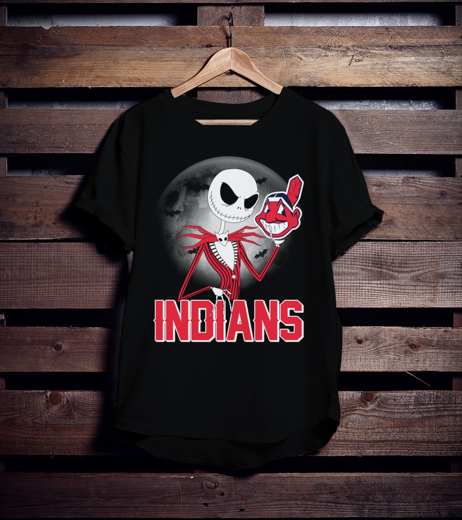 Jack Skellington Halloween Moon Cleveland Indians T-Shirt