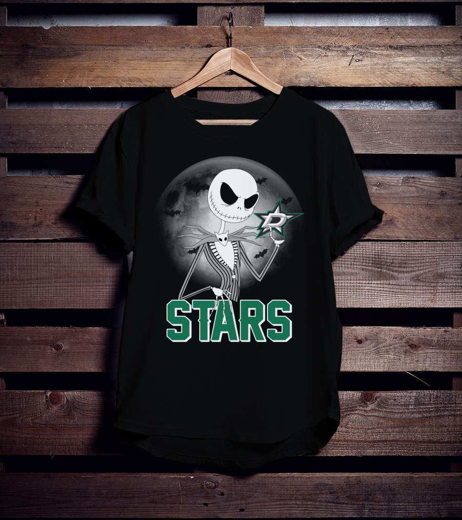 Jack Skellington Dallas Stars Halloween Moon Background Fan T-Shirt