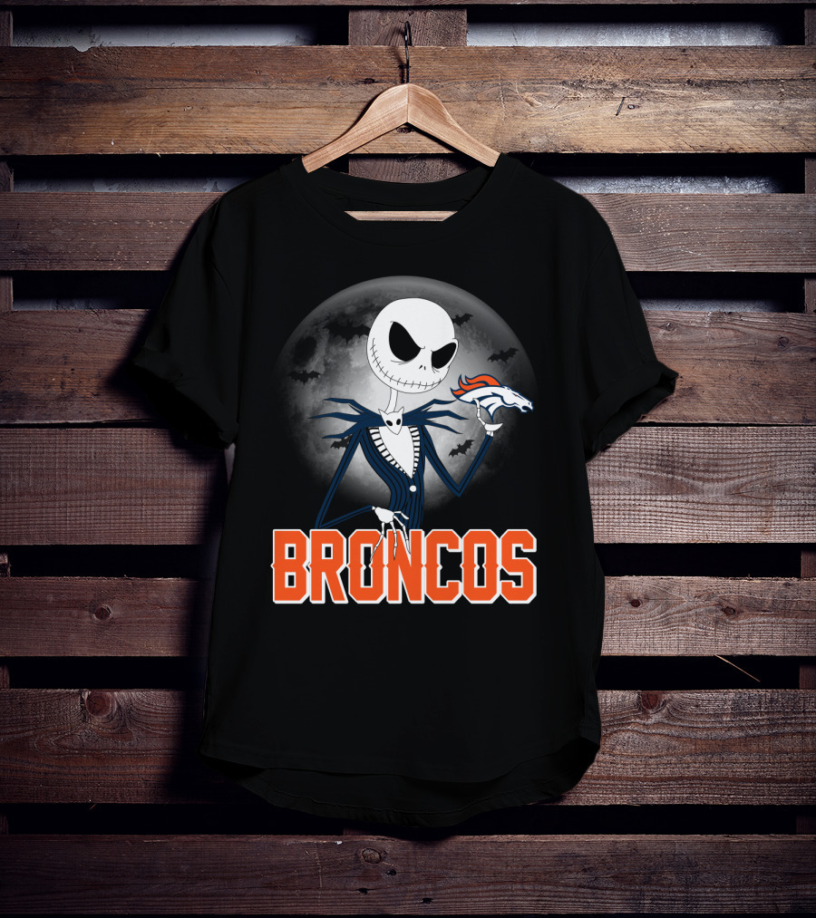 Jack Skellington Broncos Halloween Mashup Denver Broncos Sports Fan T-Shirt