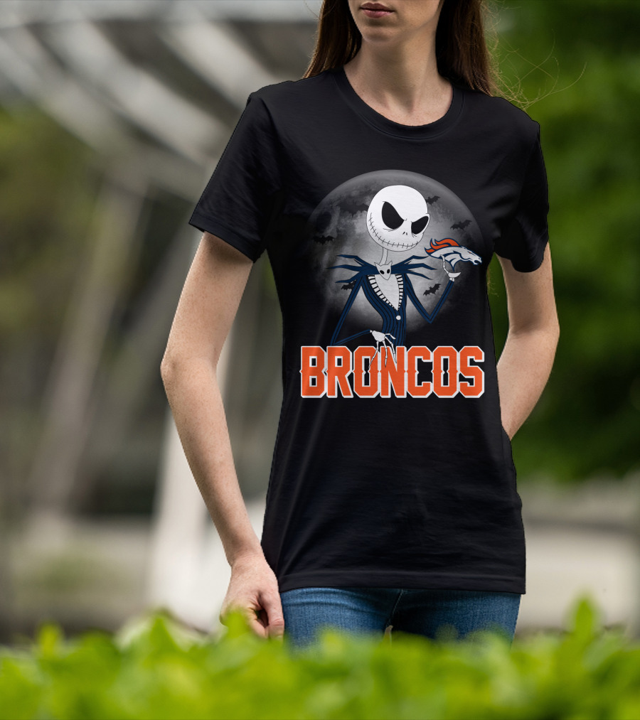 Jack Skellington Broncos Halloween Mashup Denver Broncos Sports Fan T-Shirt