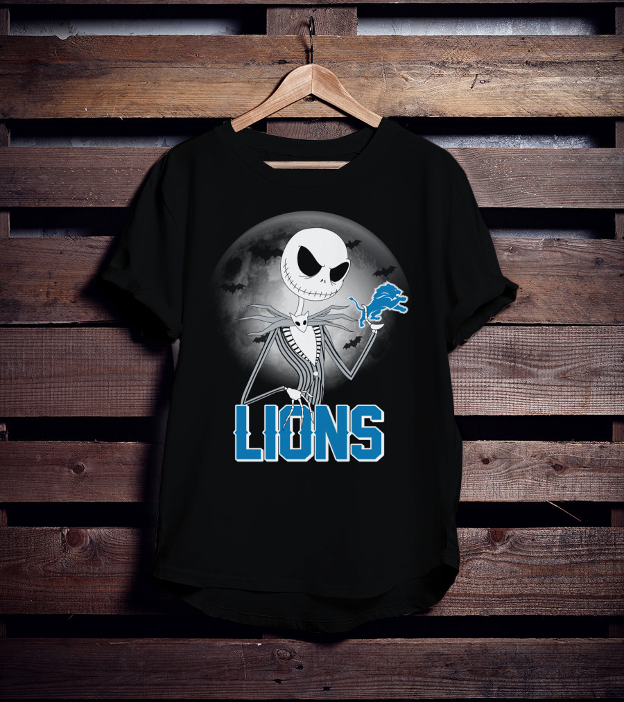 Jack Skellington Detroit Lions Halloween Night Full Moon Bats T-Shirt