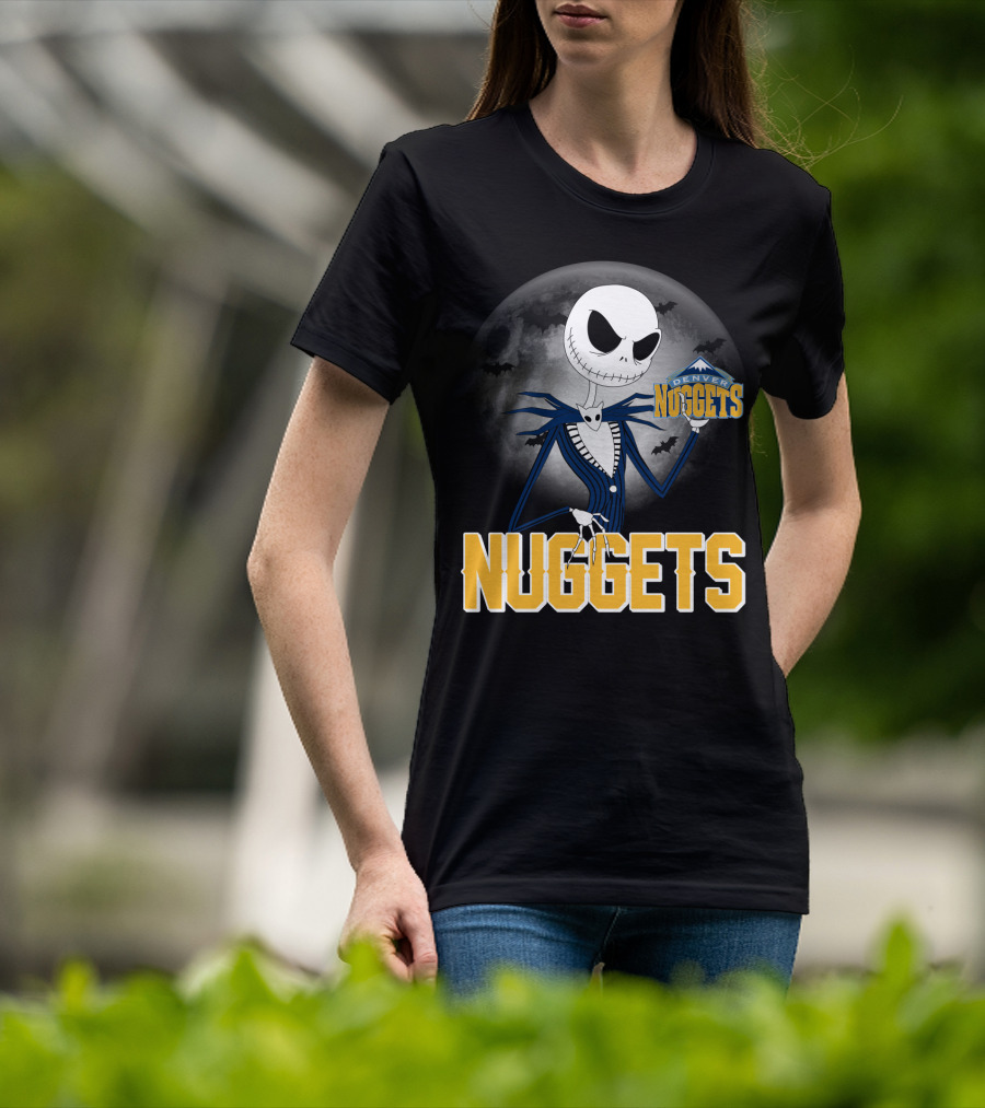 Jack Skellington Denver Nuggets Halloween Moon Bats T-Shirt