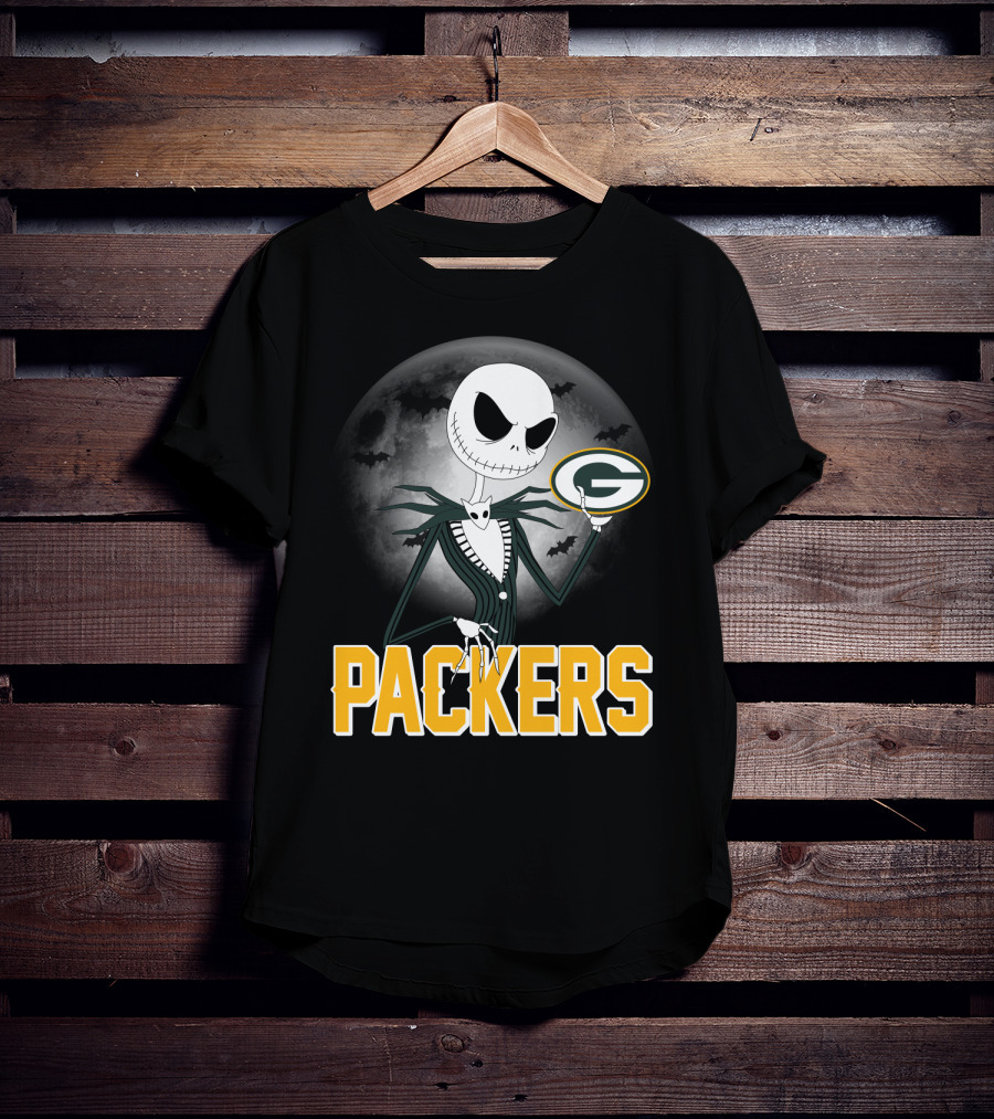 Jack Skellington Green Bay Packers Halloween Moon Bats T-Shirt
