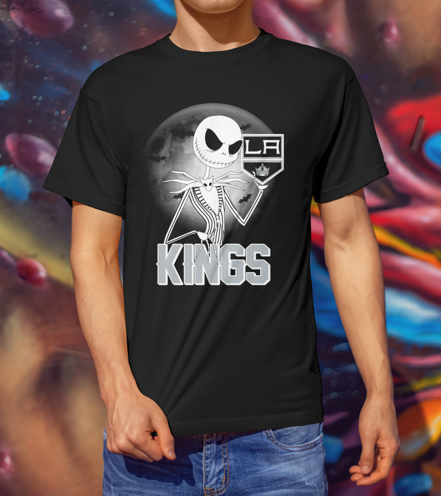 Jack Skellington Los Angeles Kings Halloween Moon Background T-Shirt