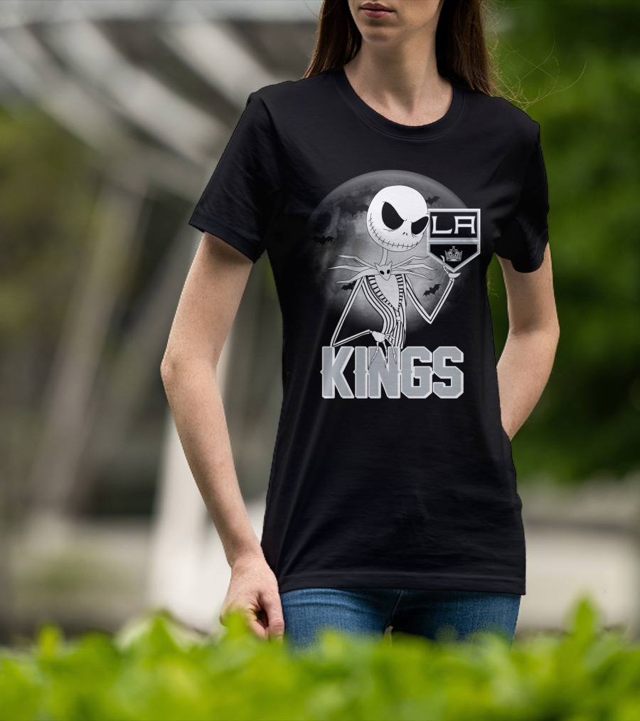 Jack Skellington Los Angeles Kings Halloween Moon Background T-Shirt