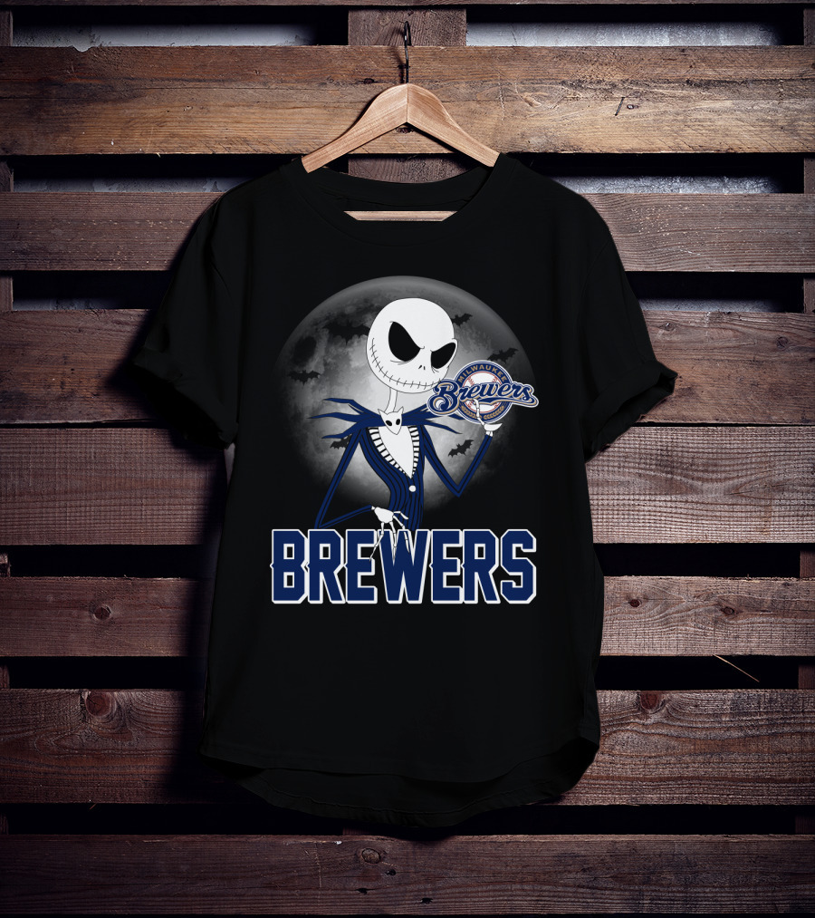 Jack Skellington Halloween Milwaukee Brewers Moon Bats T-Shirt