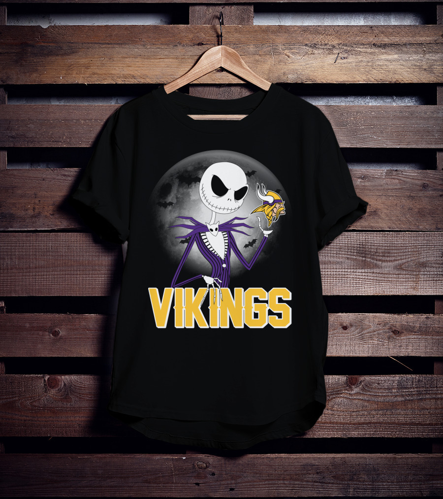 Jack Skellington Vikings Halloween Minnesota Football Theme T-Shirt