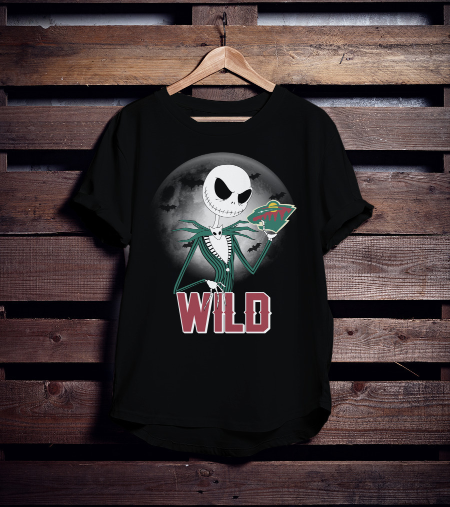 Jack Skellington Halloween Moon And Minnesota Wild Logo Spooky T-Shirt