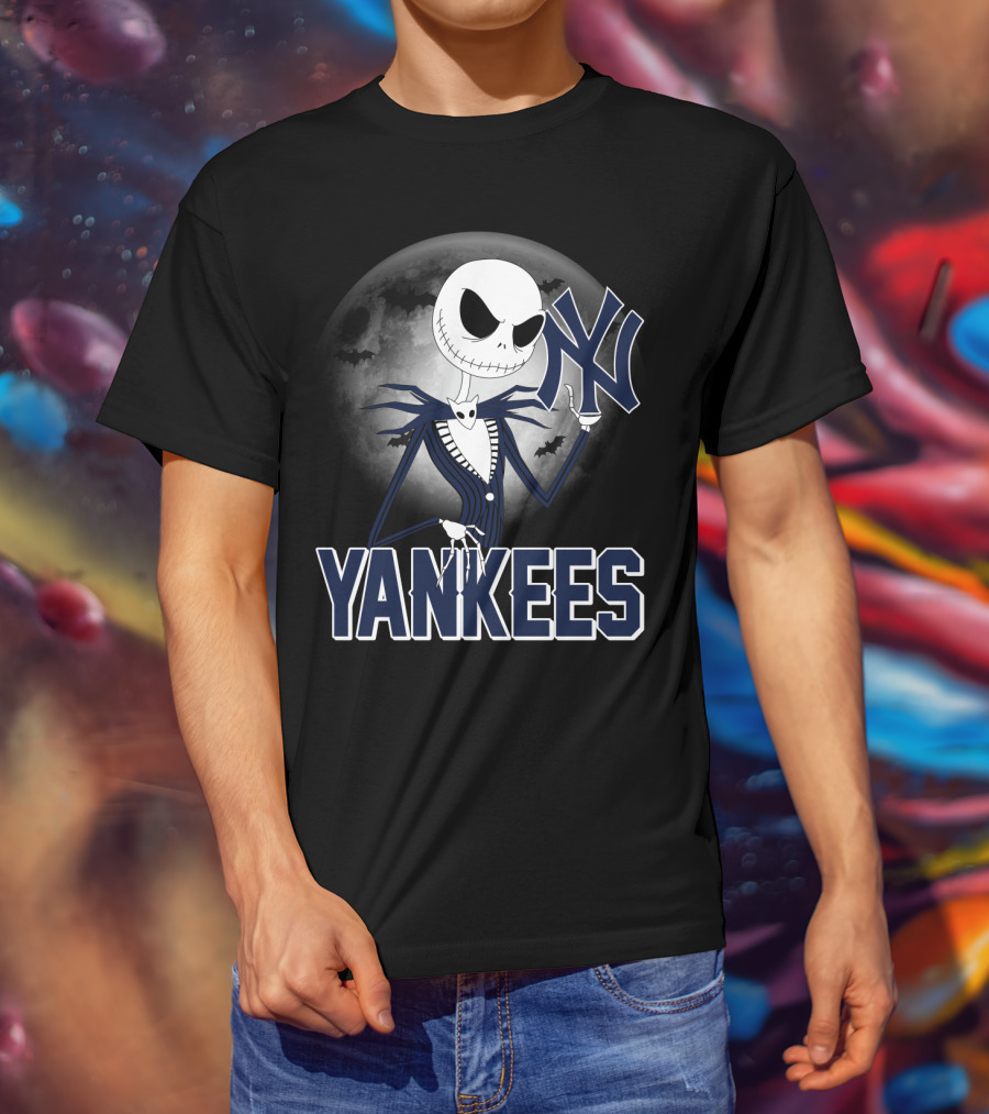 Jack Skellington Yankees Halloween Moon Sports Mashup T-Shirt