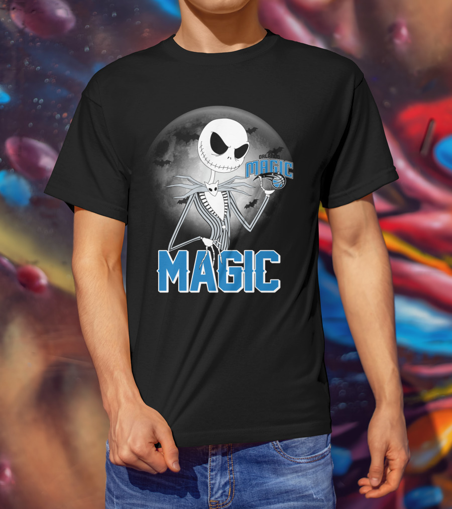 Jack Skellington Orlando Magic Halloween Moon Bats T-Shirt