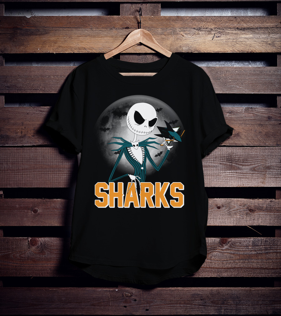 Jack Skellington San Jose Sharks Halloween Moon Background T-Shirt