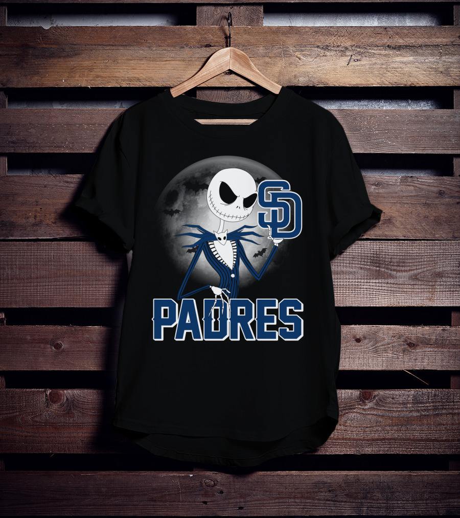 Jack Skellington San Diego Padres Halloween Moon Background T-Shirt