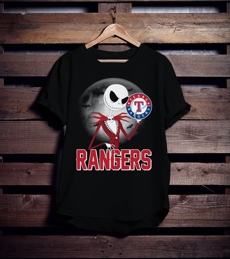 Jack Skellington Halloween Texas Rangers Baseball Moon T-Shirt