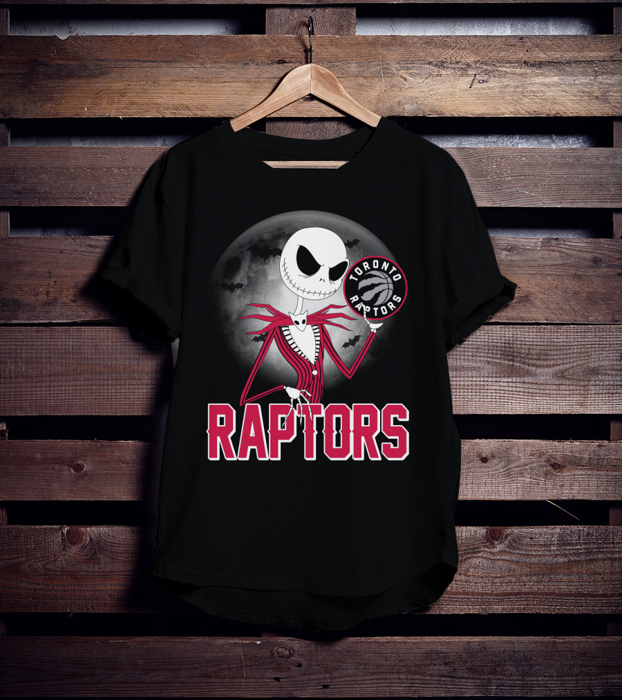 Jack Skellington Raptors Halloween Toronto Raptors Basketball Moon Bats T-Shirt
