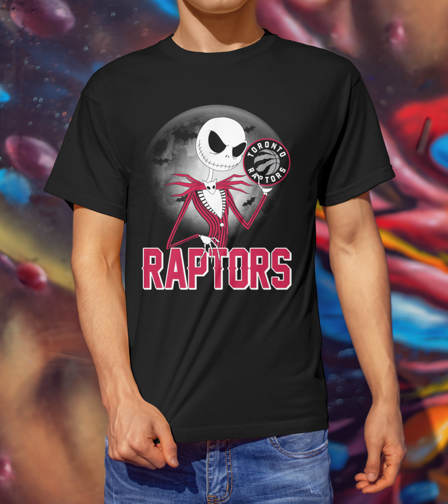 Jack Skellington Raptors Halloween Toronto Raptors Basketball Moon Bats T-Shirt