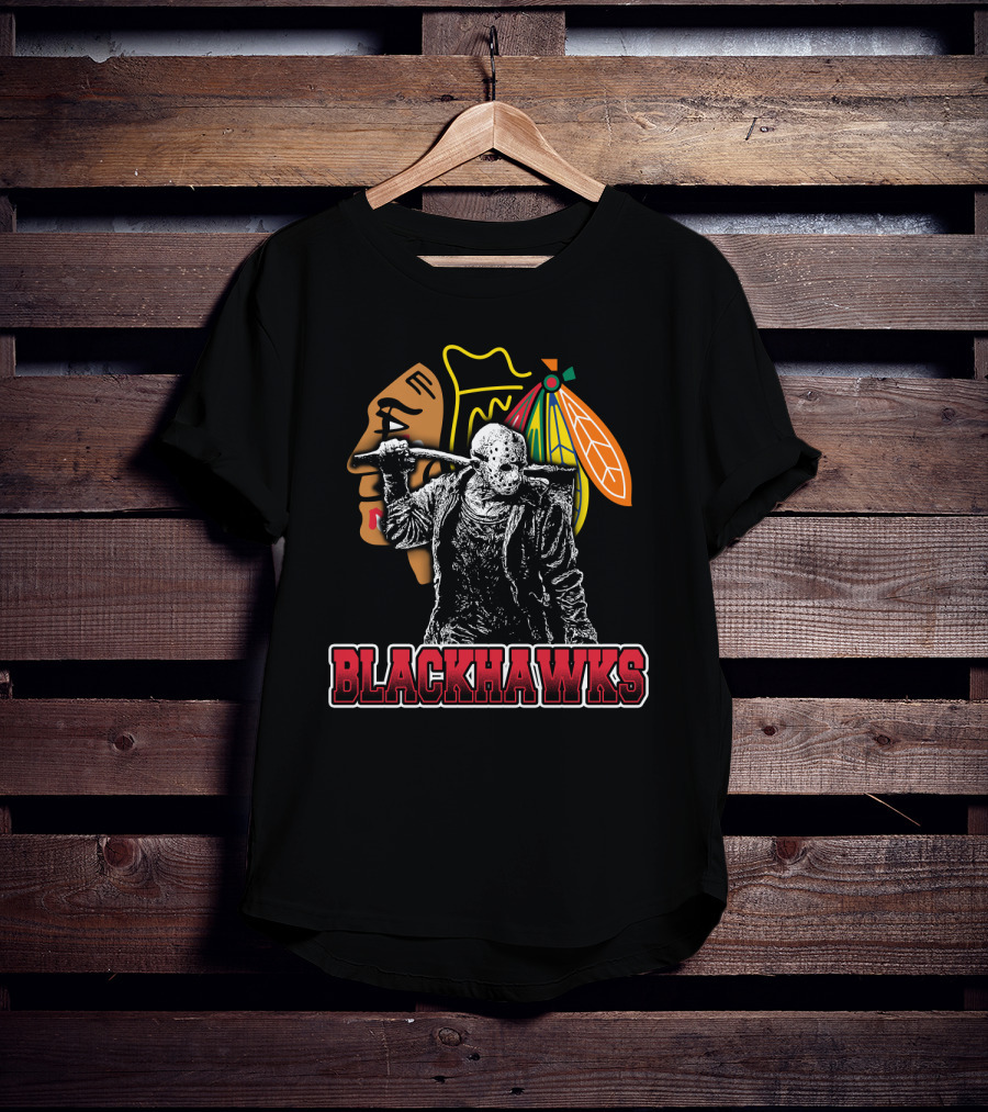 Jason Voorhees With Hockey Mask And Chicago Blackhawks T-Shirt