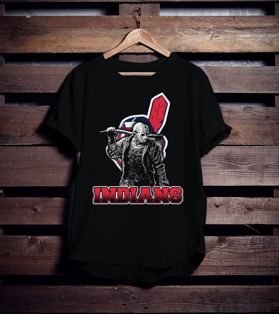 Jason Voorhees With Indians Logo And Cleaver T-Shirt
