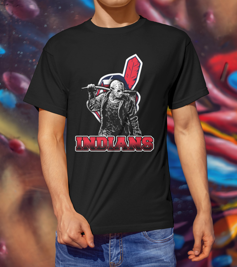 Jason Voorhees With Indians Logo And Cleaver T-Shirt