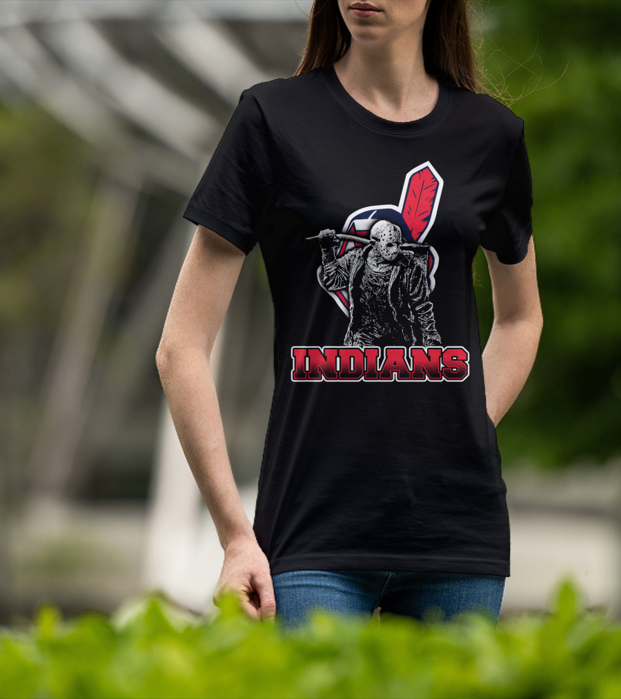 Jason Voorhees With Indians Logo And Cleaver T-Shirt