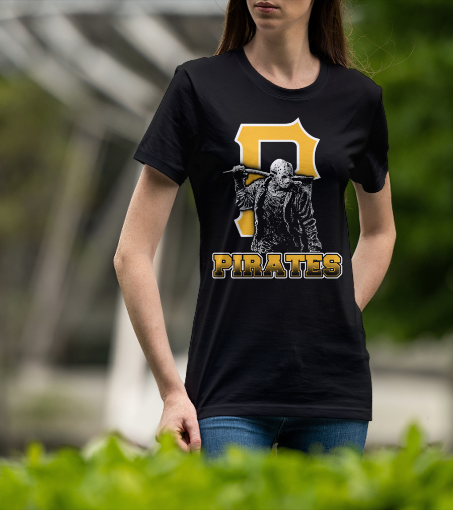 Jason Voorhees With Pittsburgh Pirates Symbol And Text Pirates T-Shirt