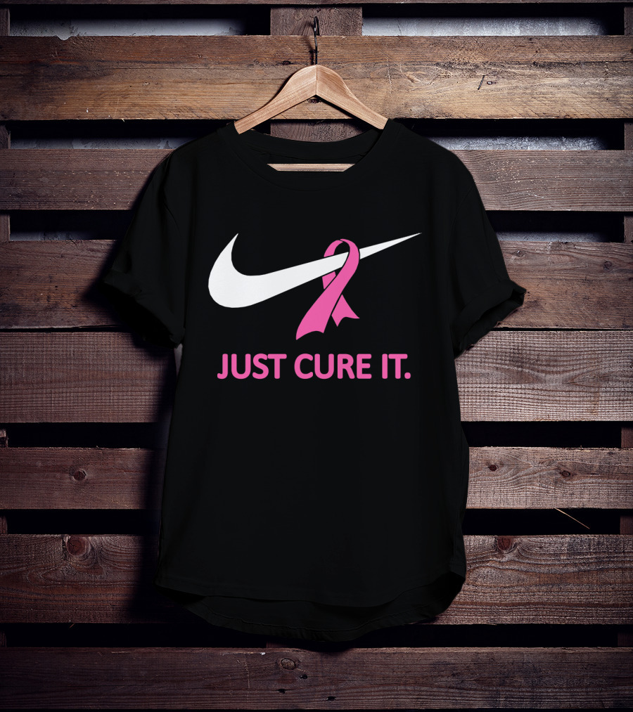 Just Cure It Pink Ribbon Breast Cancer Awareness Swoosh T-Shirt