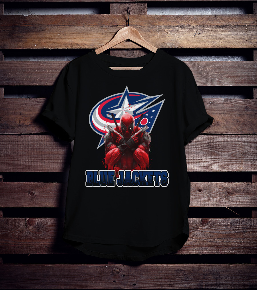 Columbus Blue Jackets Deadpool Crossover Fandom T-Shirt