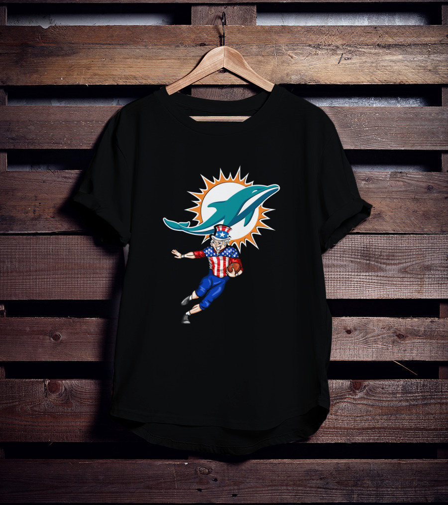 4Th July Uncle Sam Miami Dolphins Patriotic Football T-Shirt