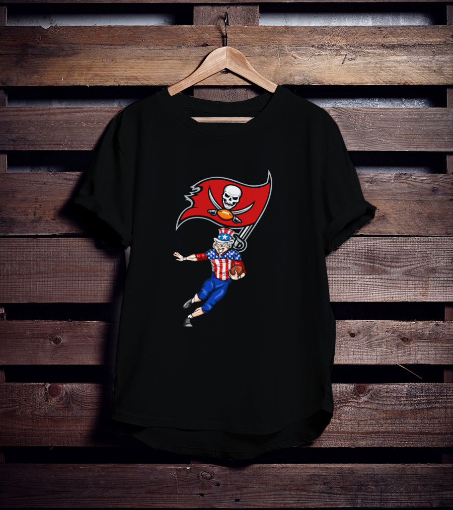 Patriotic Uncle Sam Football With Tampa Bay Buccaneers Flag 4Th Of July T-Shirt