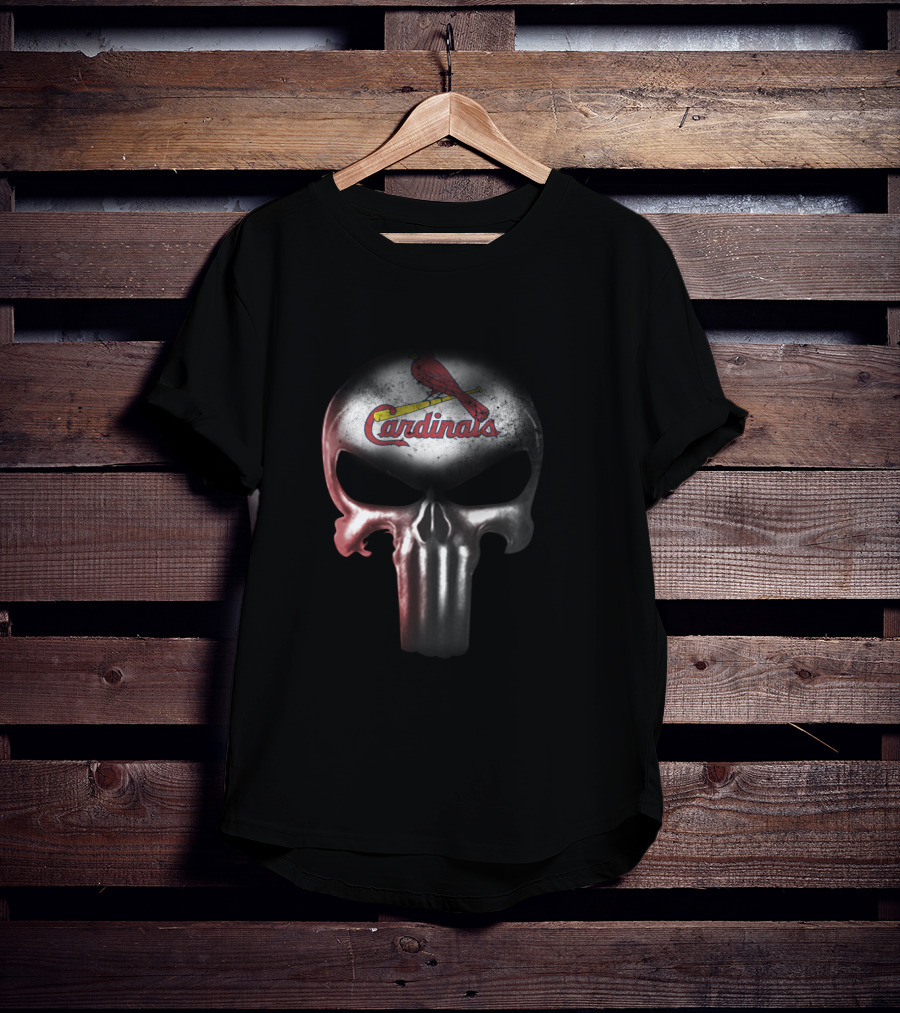 The Punisher Skull St. Louis Cardinals Fans Logo Featuring Iconic Baseball Bat T-Shirt