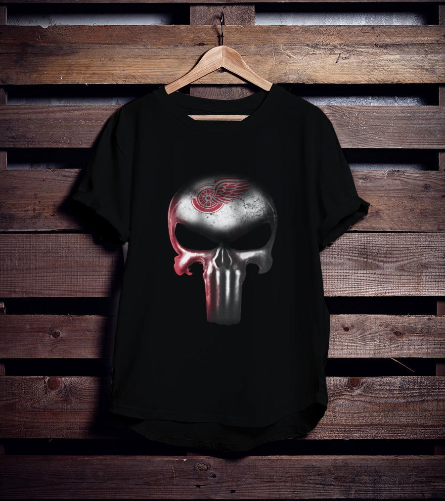 Punisher Skull With Detroit Red Wings Logo For Fans T-Shirt