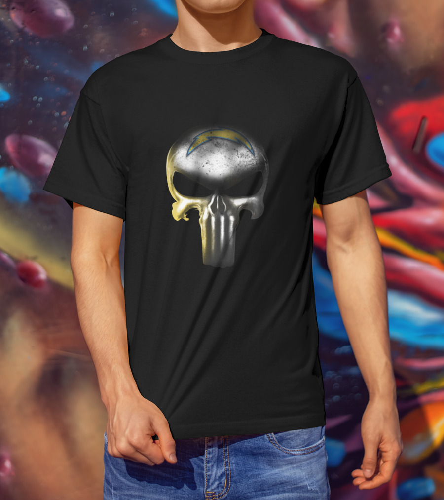 The Punisher Skull With Los Angeles Chargers Bolt Logo For Fans T-Shirt