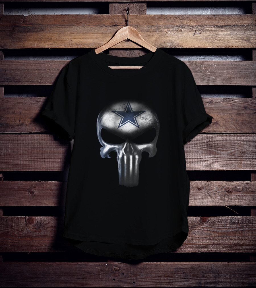 Dallas Cowboys Fans Punisher Skull Design Featuring Iconic Star T-Shirt