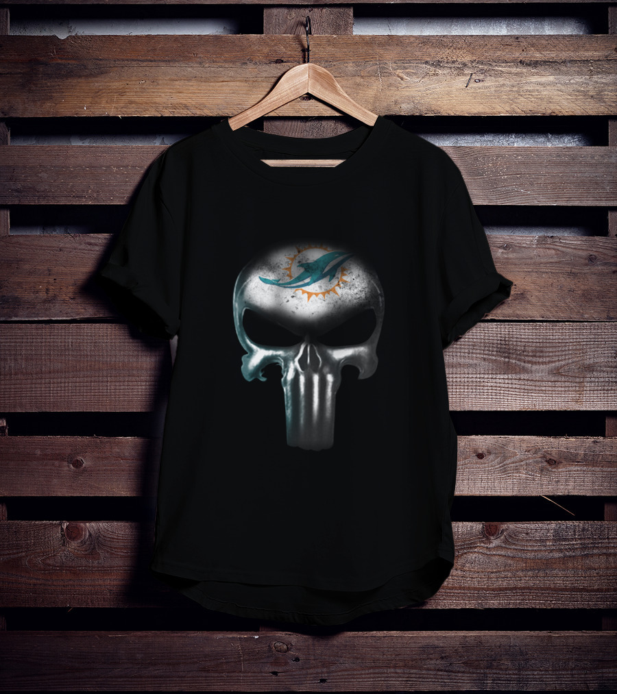 Miami Dolphins Logo On Punisher Skull For NFL Fans T-Shirt