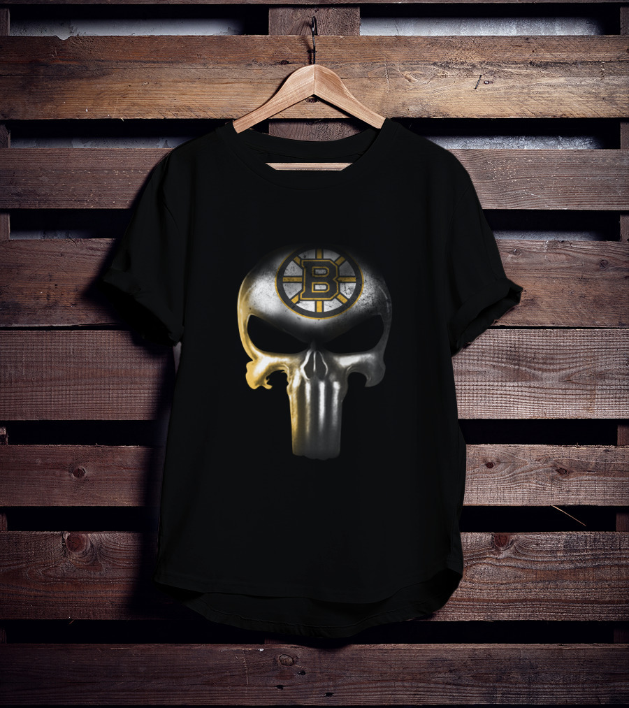 Boston Bruins Punisher Skull Logo Fusion T-Shirt
