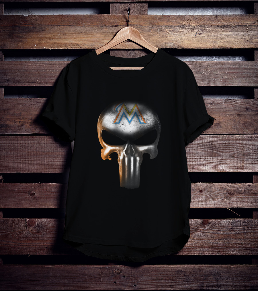 Miami Marlins And The Punisher Skull Icon Fusion For Fans T-Shirt