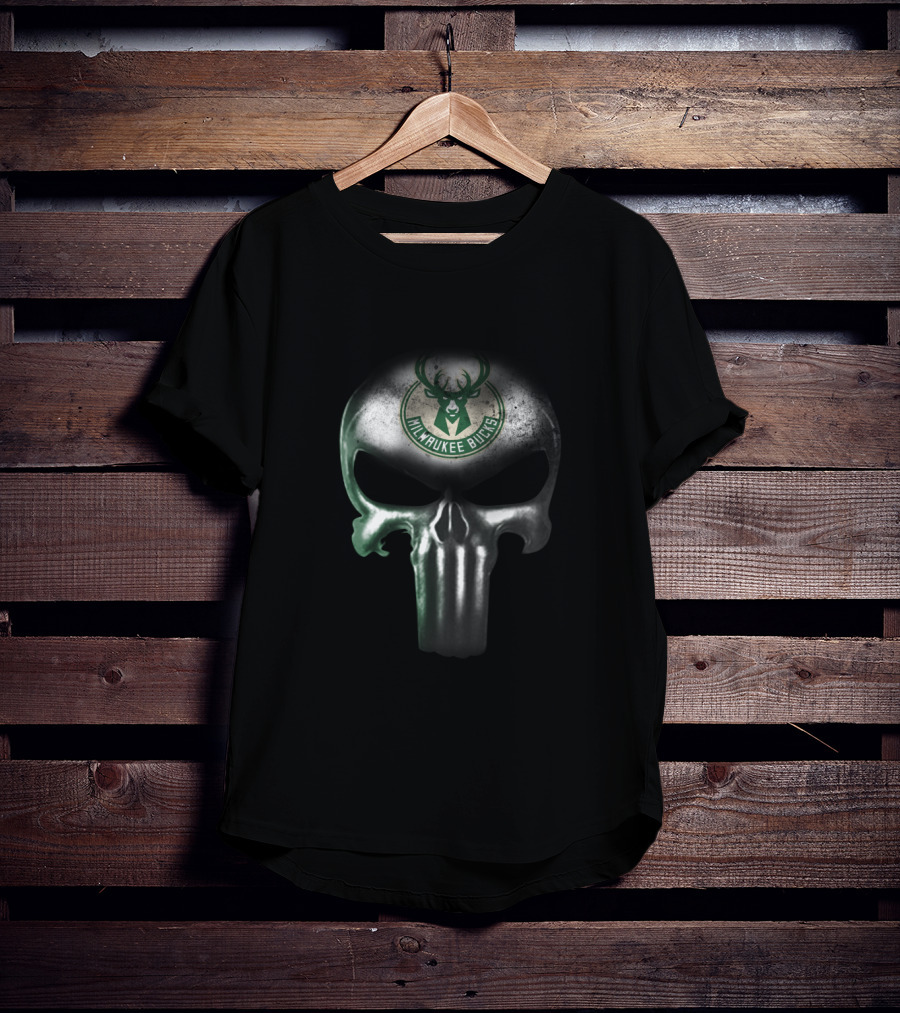 Milwaukee Bucks Punisher Skull Logo Crossover Fan Favorite T-Shirt