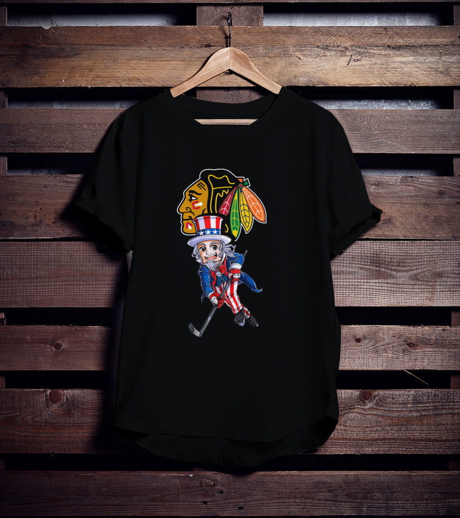Uncle Sam Playing Hockey With Chicago Blackhawks For 4Th Of July Celebration T-Shirt