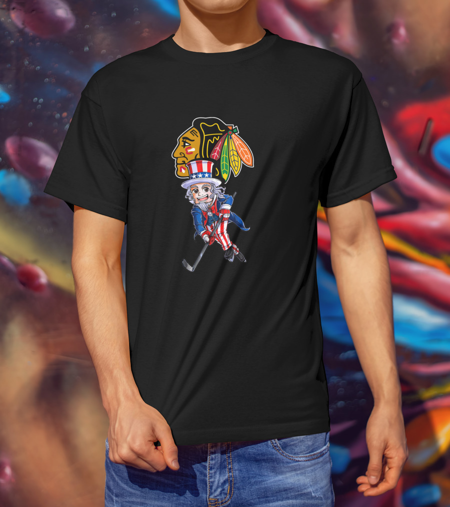 Uncle Sam Playing Hockey With Chicago Blackhawks For 4Th Of July Celebration T-Shirt