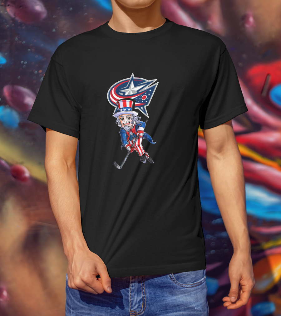 Uncle Sam Playing Hockey With Columbus Blue Jackets For 4Th Of July T-Shirt