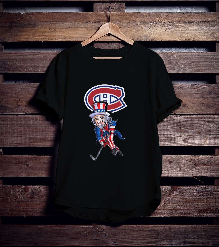 Uncle Sam Playing Hockey With Montreal Canadiens Logo For 4Th Of July Celebration T-Shirt