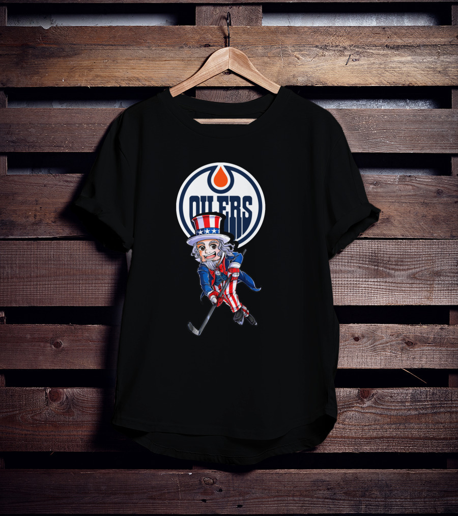 Uncle Sam Hockey Player Edmonton Oilers 4Th Of July T-Shirt