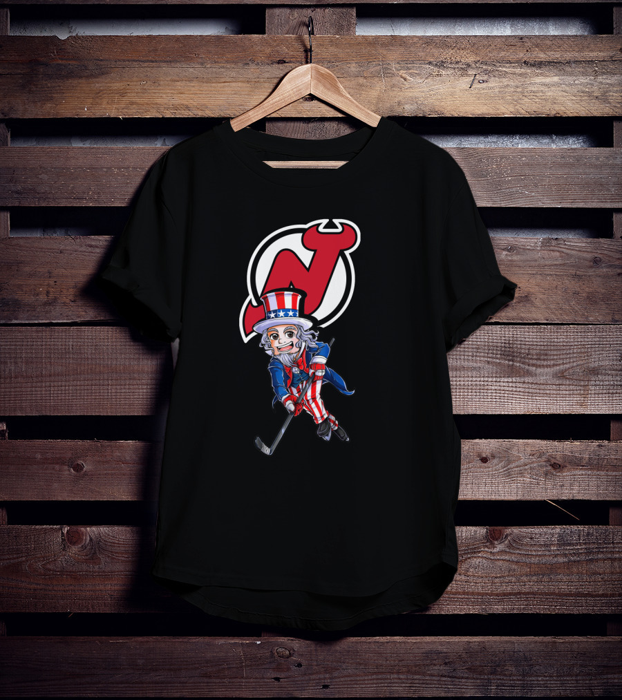 Uncle Sam Hockey Action With New Jersey Devils Independence Day T-Shirt