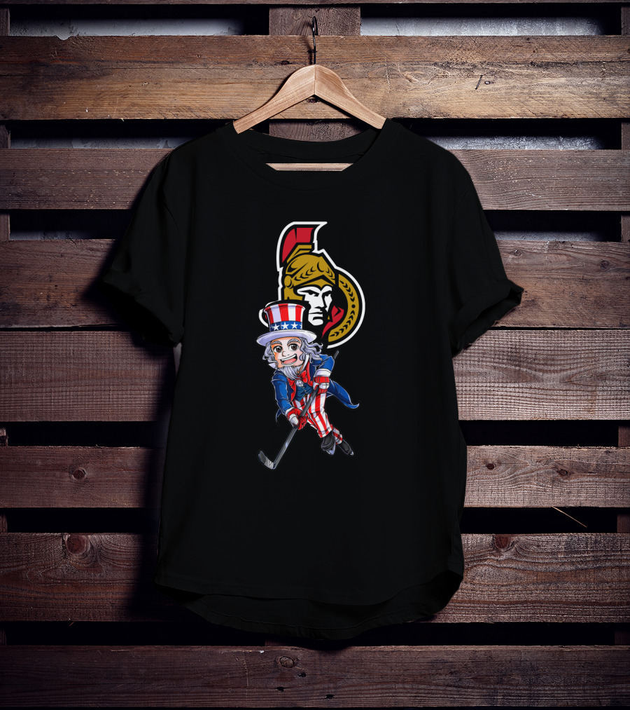 Uncle Sam Hockey With Ottawa Senators Emblem For 4Th Of July T-Shirt