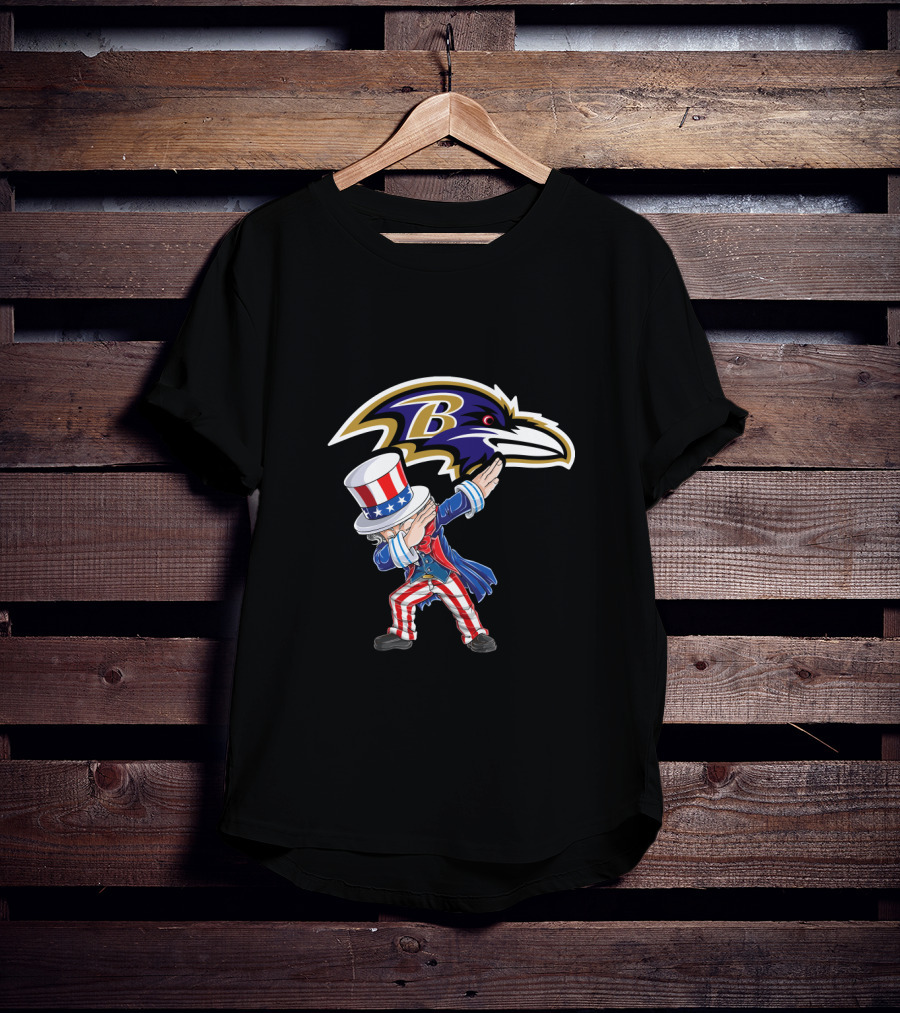 Uncle Sam Dabbing Baltimore Ravens 4Th July Celebration Fan T-Shirt