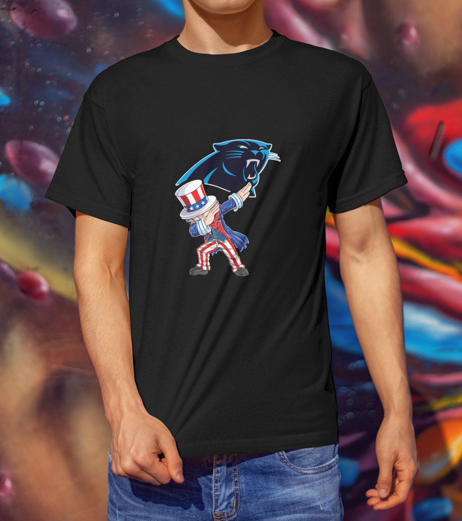 Uncle Sam Dabbing 4Th July Carolina Panthers Logo Fourth Of July Celebration T-Shirt