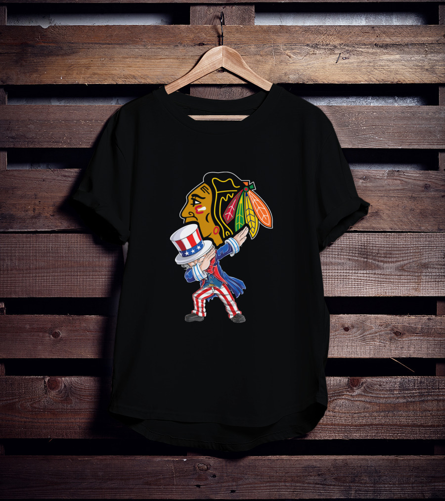 Uncle Sam Dabbing Chicago Blackhawks 4Th Of July T-Shirt