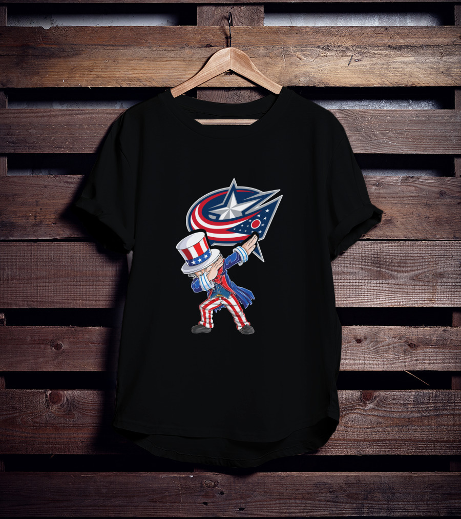 Uncle Sam Dabbing Columbus Blue Jackets 4Th July Patriotic Theme T-Shirt